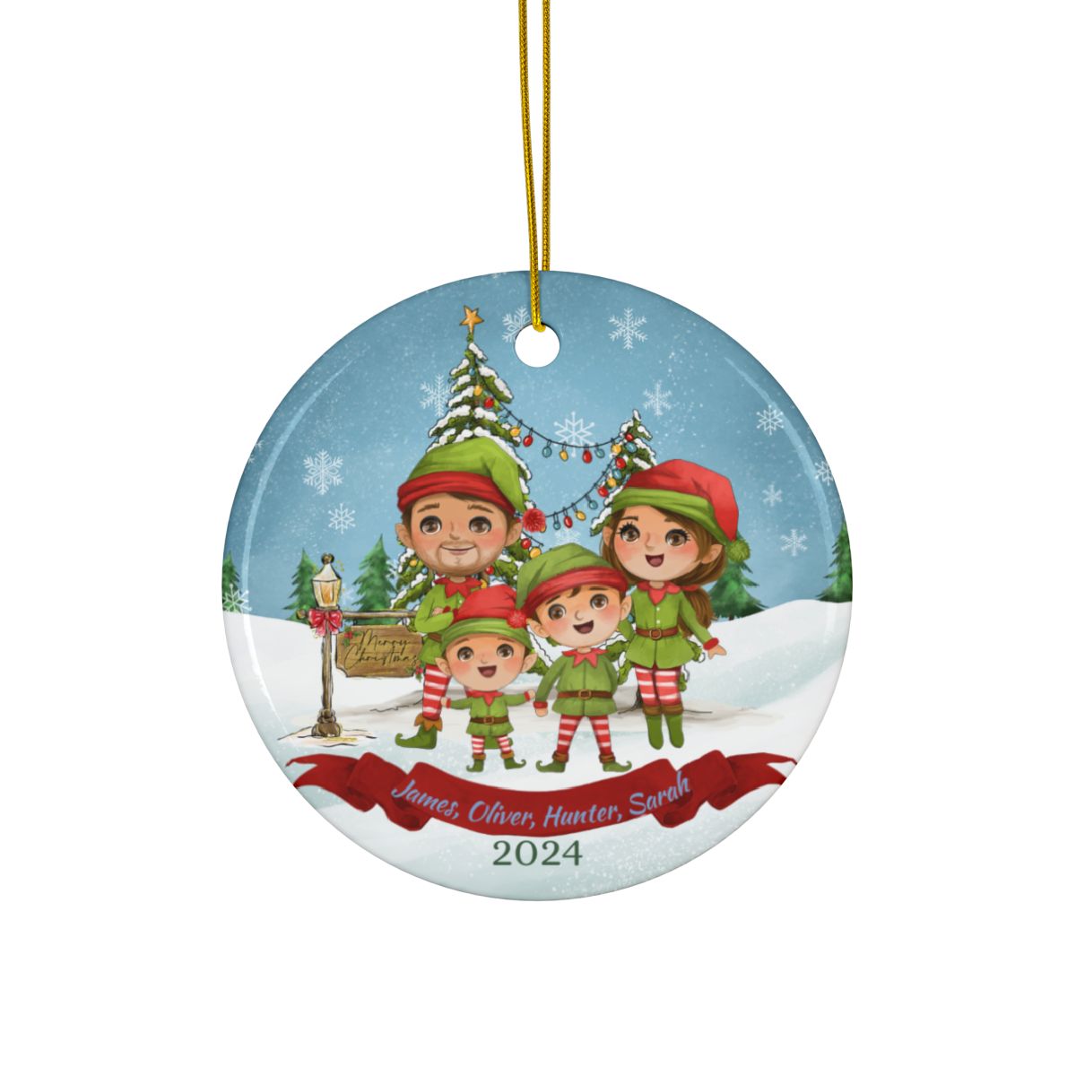 Personalized Family Ornament, Custom Ceramic Holiday Keepsake, Double-Sided Christmas Decor, Gift for Families