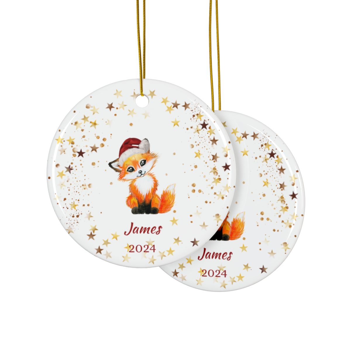 Fox Ornament Ceramic Holiday Decor, Personalized Fox Ornament, Custom Name Ornament, Holiday Tree Decoration, Cute Fox Christmas Gift