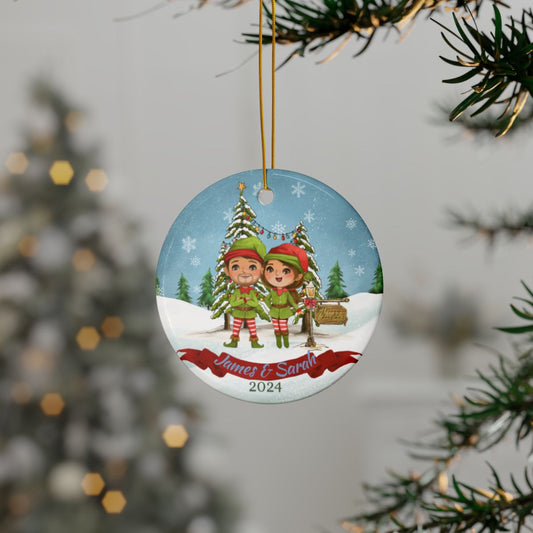 Personalized Family Ornament, Custom Ceramic Holiday Keepsake, Double-Sided Christmas Decor, Gift for Families