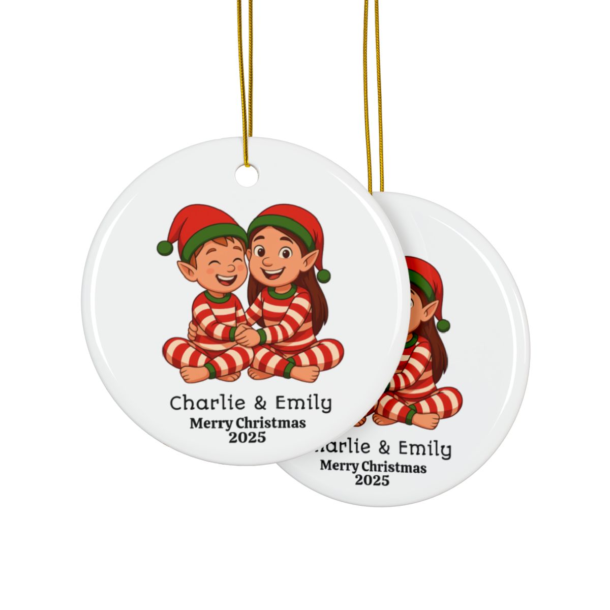 Customizable Elf Ornaments - Holiday Decor, Personalized Ceramic Ornament, Upload your own picture.