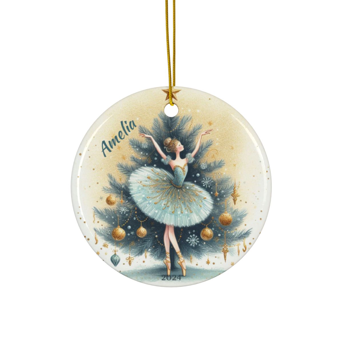 Ballerina and Christmas Tree Personalised Ceramic Ornament