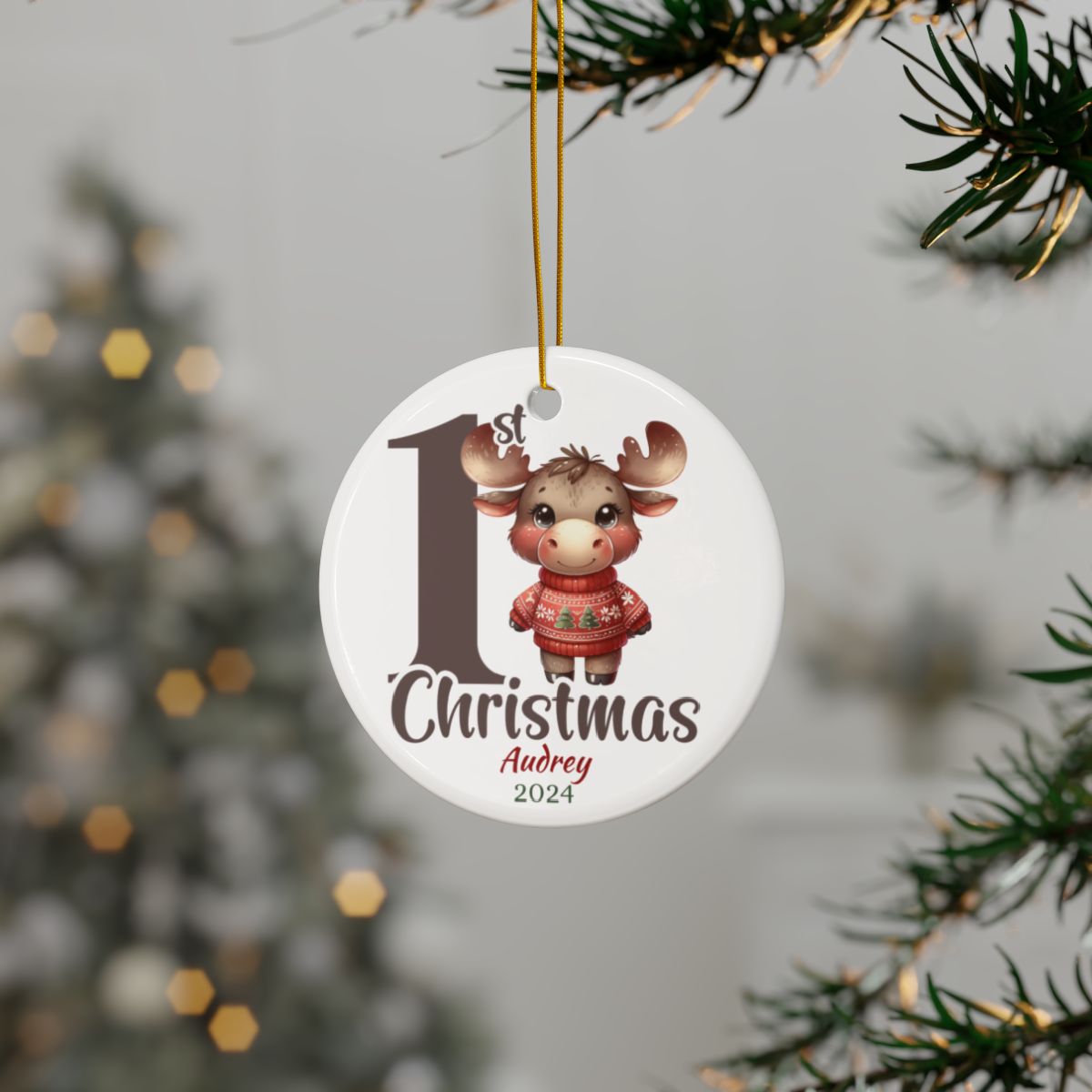 Moose 1st Christmas Personalised Ceramic Ornament