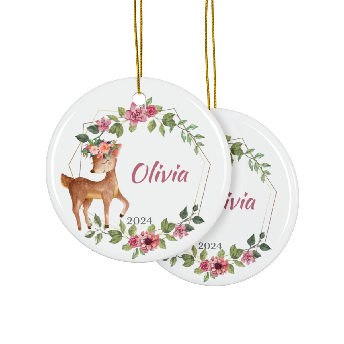 Cute Deer Personalised First Christmas Ceramic Ornament