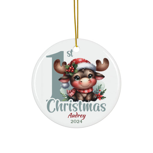 Moose 1st Christmas Personalised Ceramic Ornament