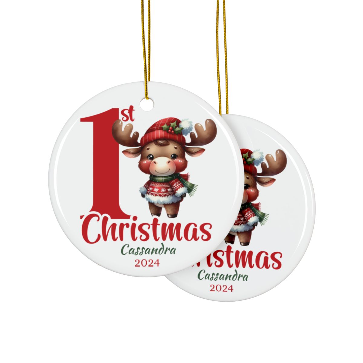 Moose 1st Christmas Personalised Ceramic Ornament