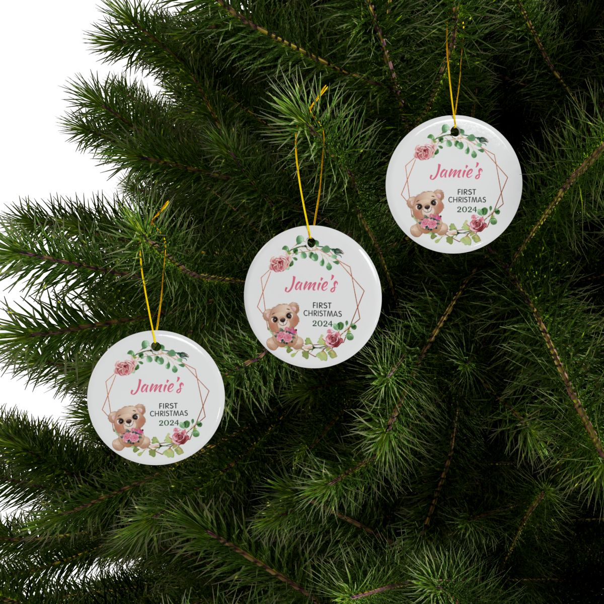 Bear Christmas Personalised Ceramic Ornament First Christmas