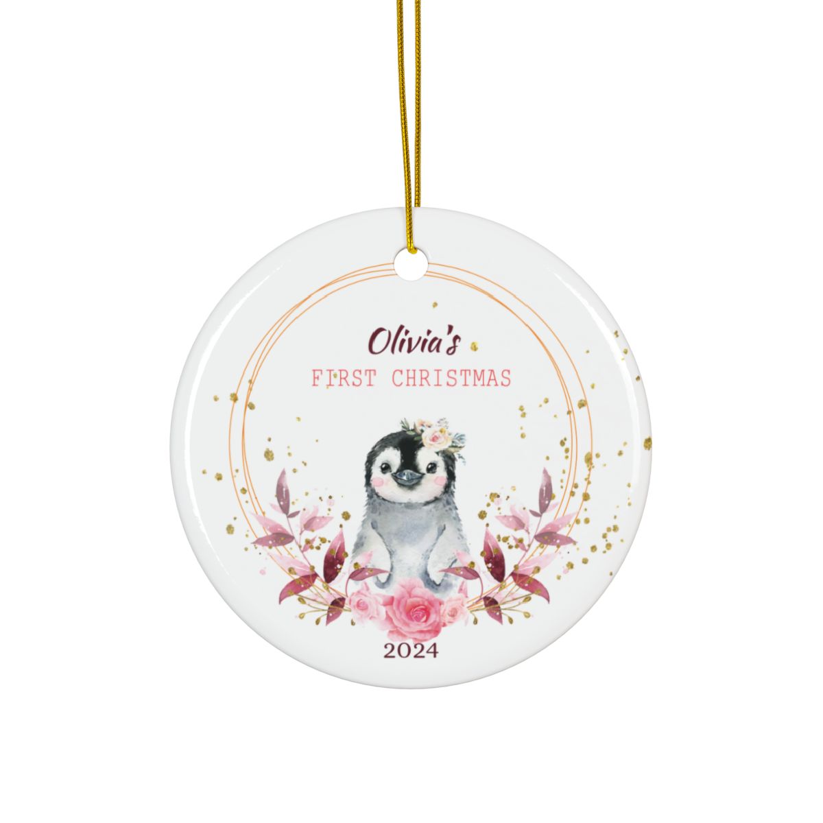 Personalized First Christmas Penguin Ornament, Custom Baby's Keepsake, Ceramic Holiday Décor, Cute Nursery Gift