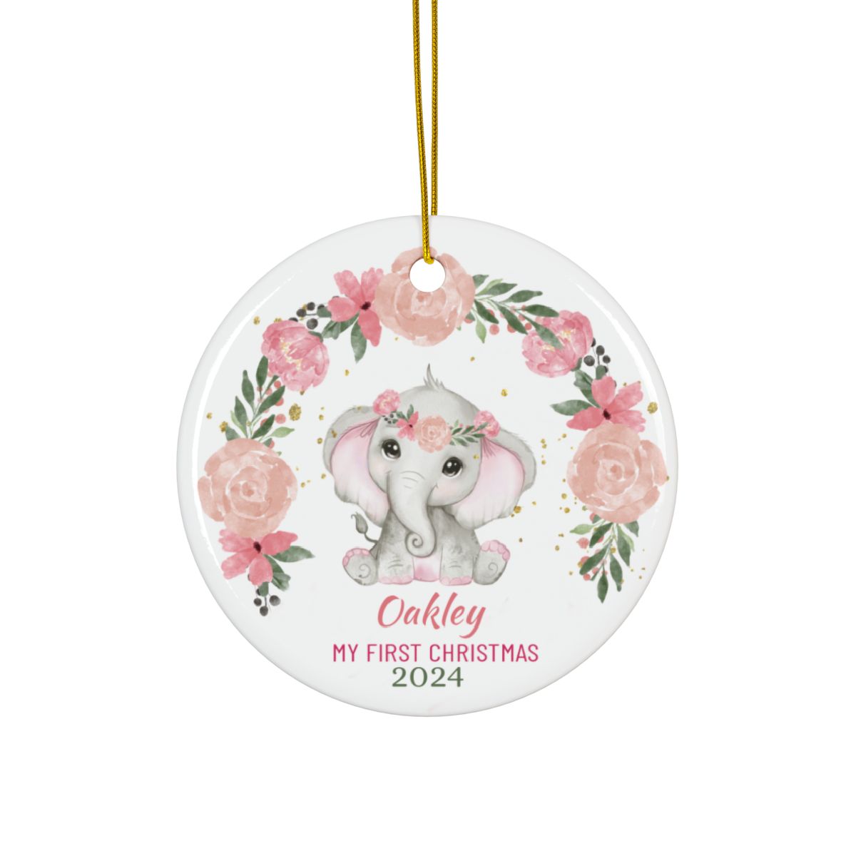 Elephant Personalised Ceramic Ornament First Christmas