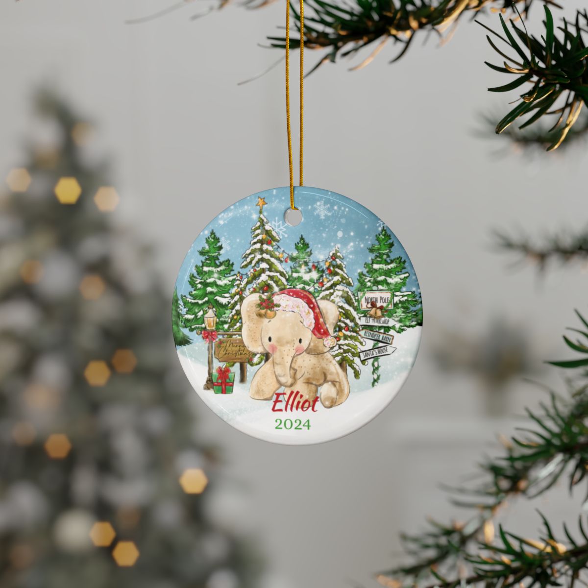 Custom Baby Elephant Ornament, Personalized Christmas Decoration, Ceramic Holiday Keepsake, Cute Animal Design, Gift for Kids, Tree Decor