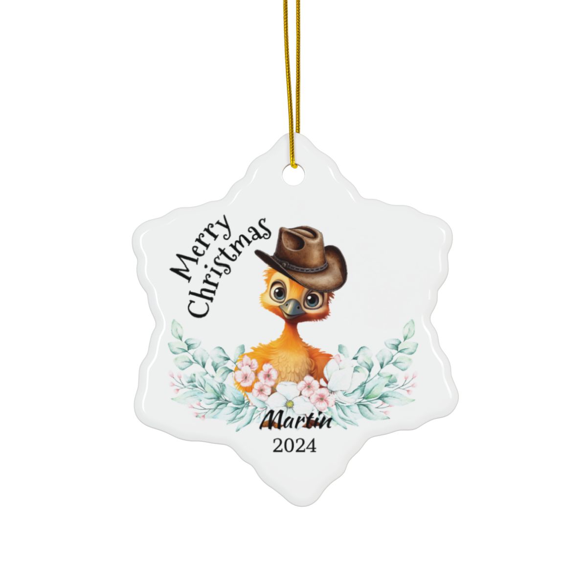 Australian Animals Country Cowboy Emu Personalised Ceramic Ornaments, 2-Side Print