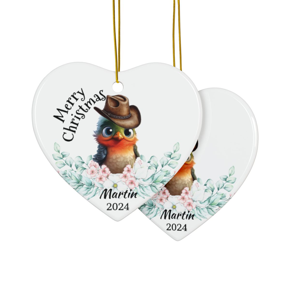 Australian Animals Country Cowboy Mistletoe Personalised Ceramic Ornaments, 2-Side Print