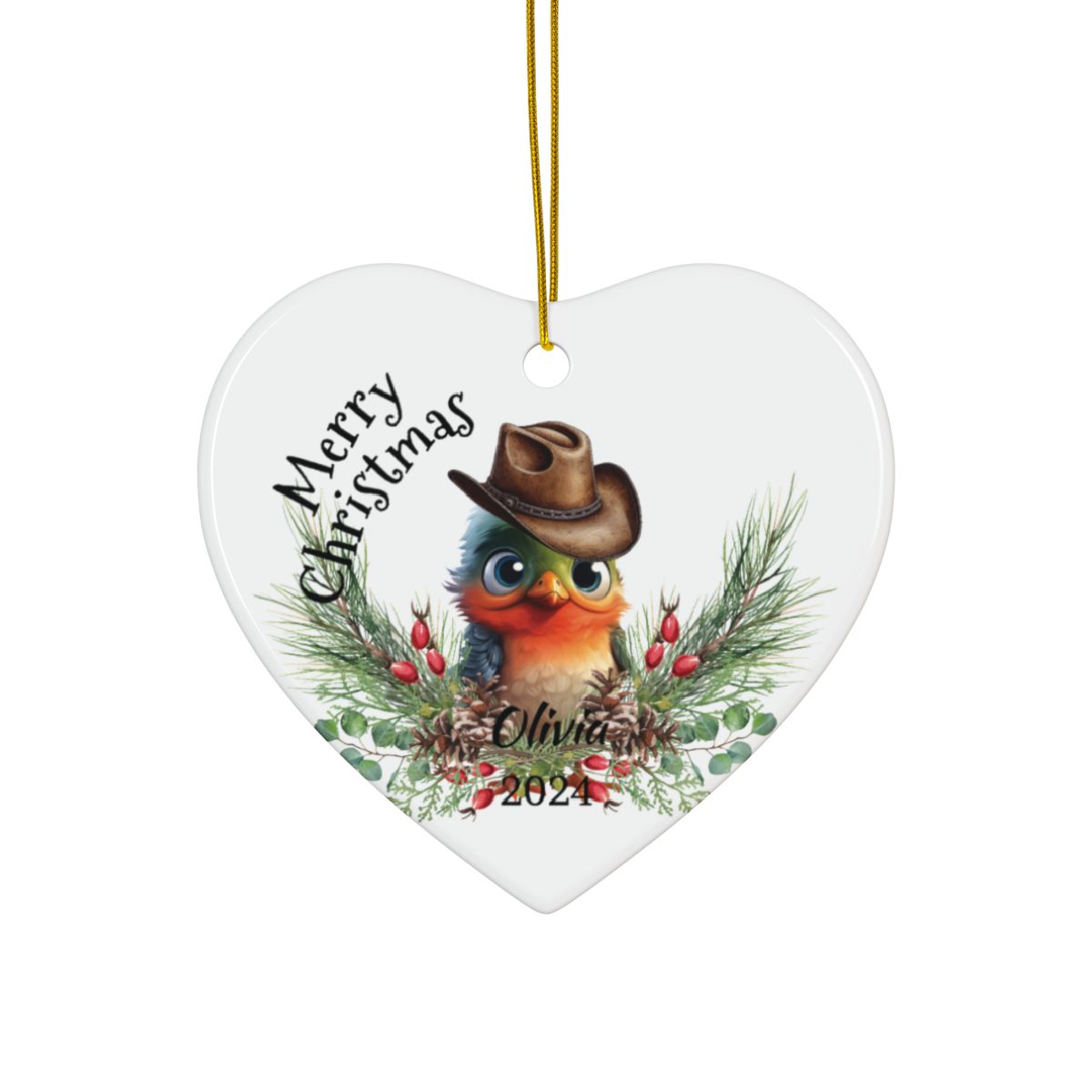 Australian Animals Country Cowboy Mistletoe Personalised Ceramic Ornaments, 2-Side Print