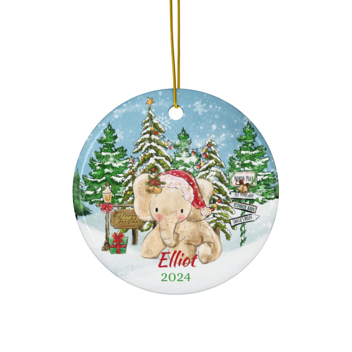Custom Baby Elephant Ornament, Personalized Christmas Decoration, Ceramic Holiday Keepsake, Cute Animal Design, Gift for Kids, Tree Decor
