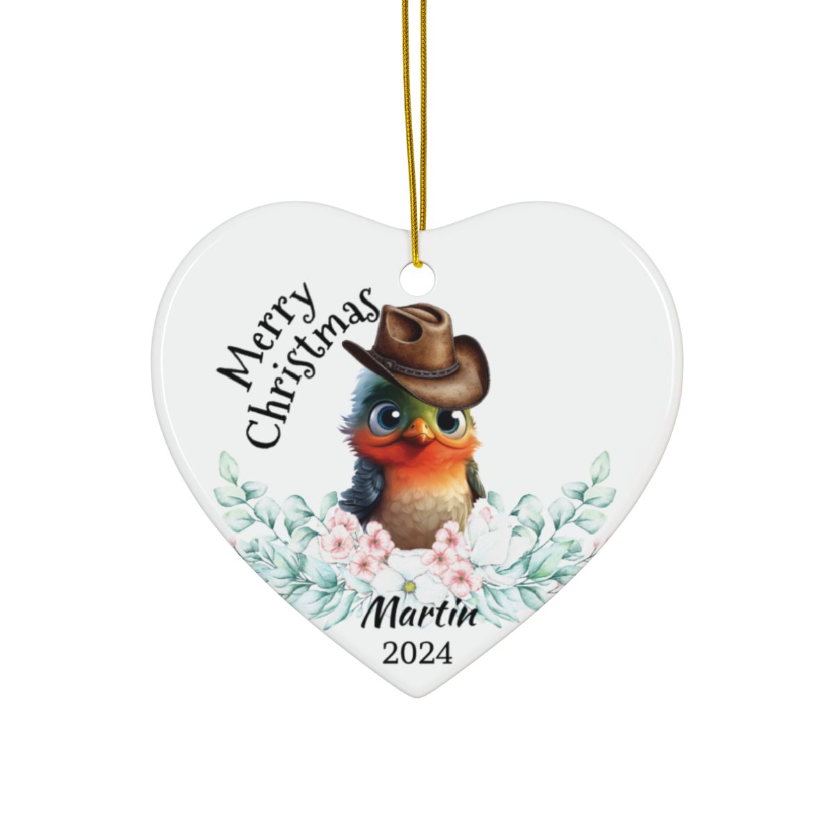 Australian Animals Country Cowboy Mistletoe Personalised Ceramic Ornaments, 2-Side Print