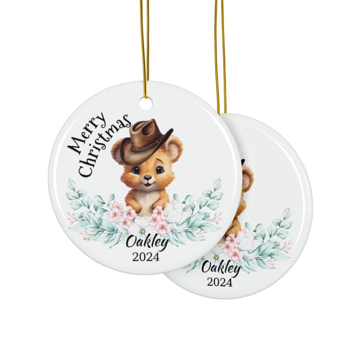 Australian Animals Country Cowboy Wombat Personalised Ceramic Ornaments, 2-Side Print