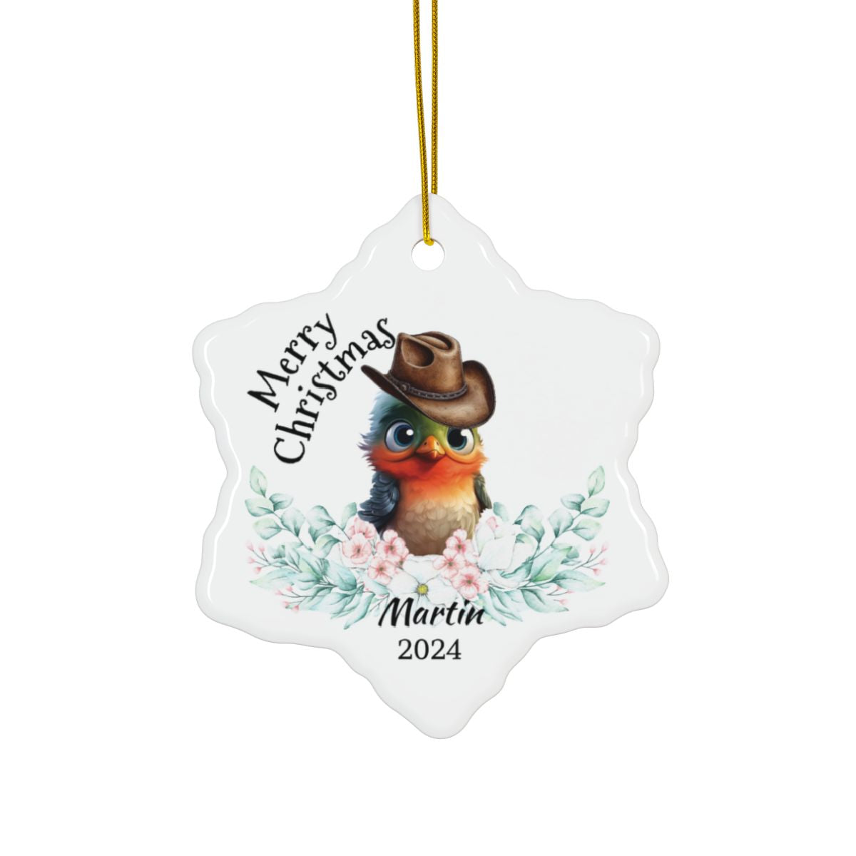 Australian Animals Country Cowboy Mistletoe Personalised Ceramic Ornaments, 2-Side Print