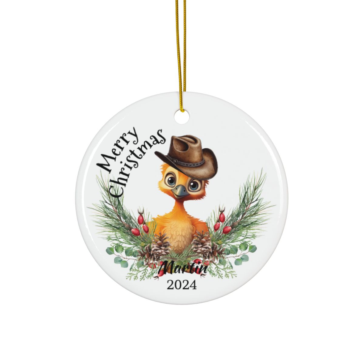 Australian Animals Country Cowboy Emu Personalised Ceramic Ornaments, 2-Side Print