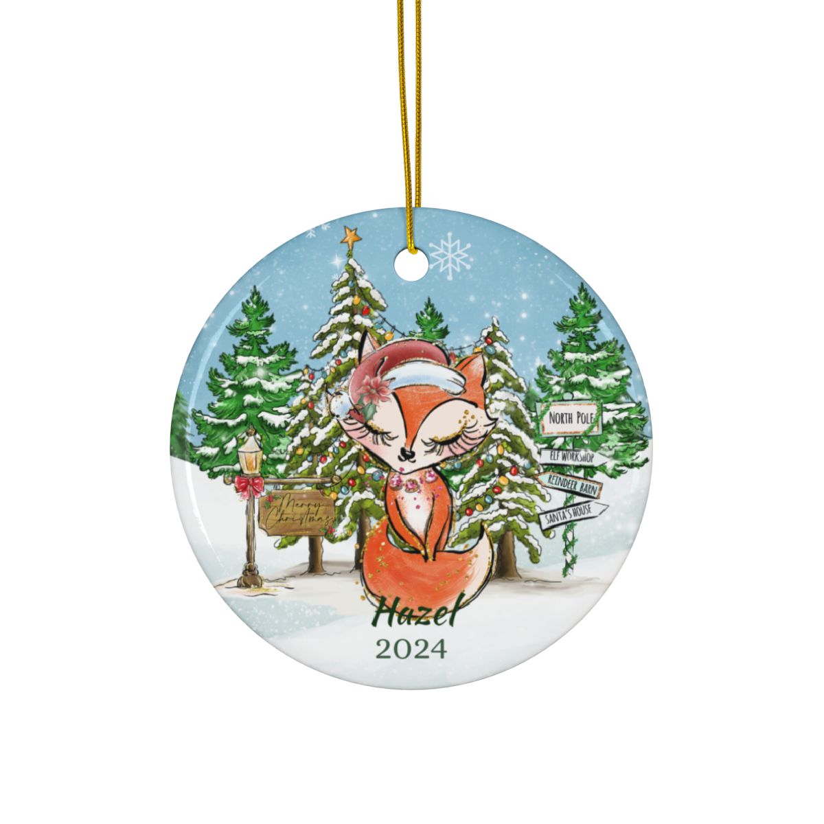 Fox Christmas Ornament Personalised Ceramic Ornament