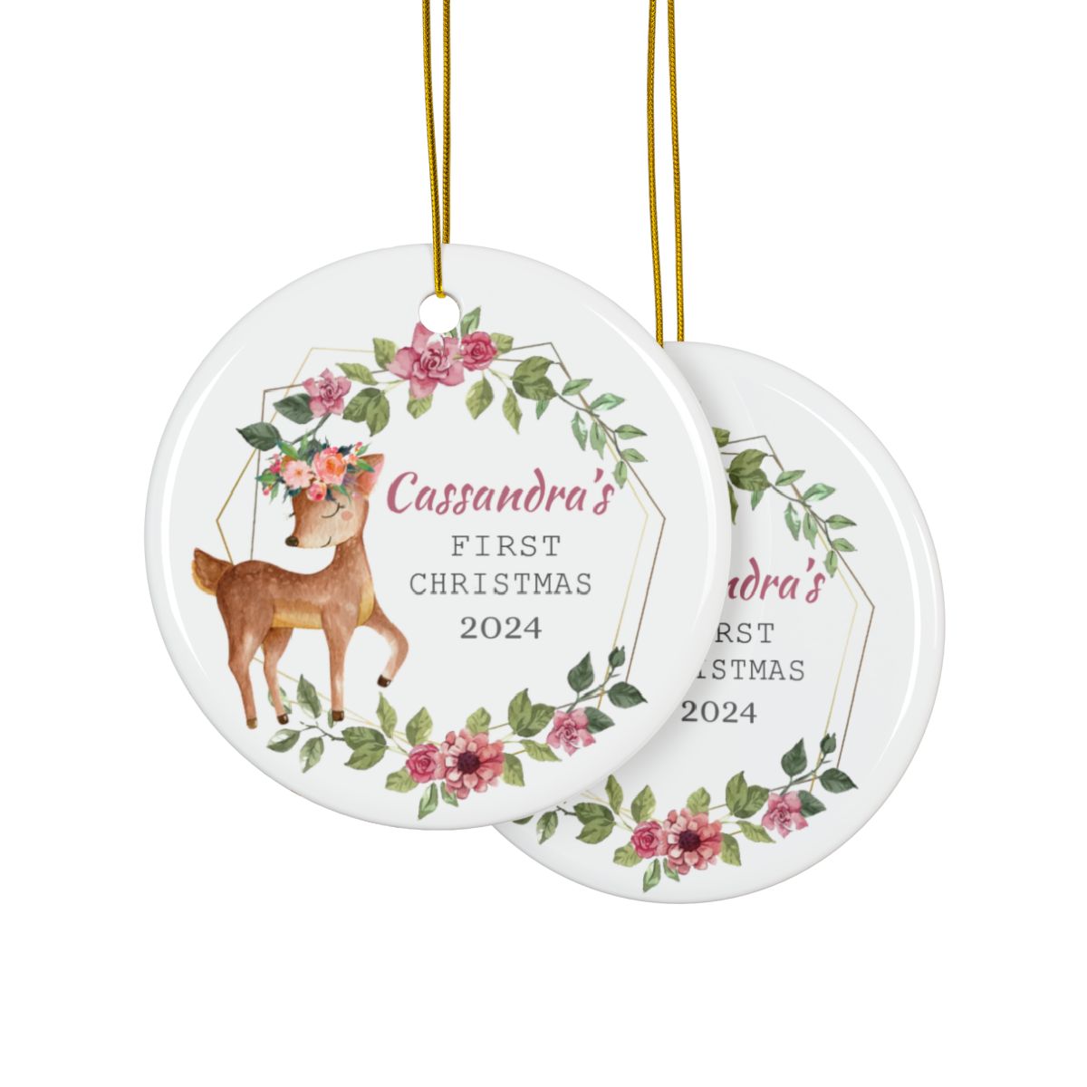 Cute Deer Personalised Ceramic Ornament