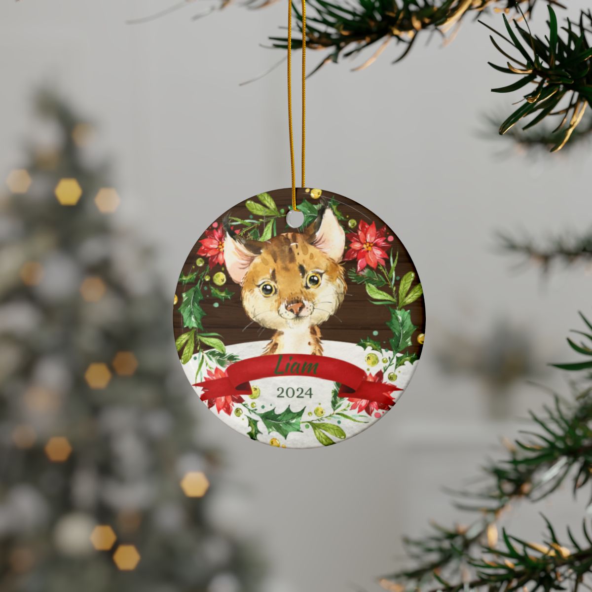 Baby Bobcat Personalised Ceramic Ornament