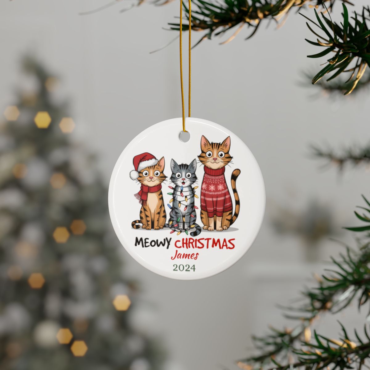 Meowy Christmas Personalised Ceramic Ornaments