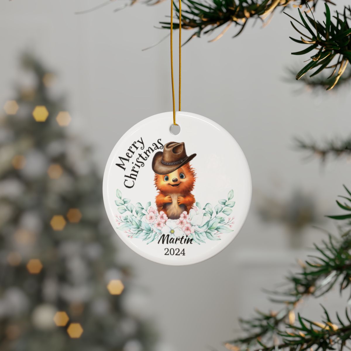 Australian Animal Christmas Ornament, Personalized Echidna Ceramic Décor, Holiday Tree Keepsake Gift