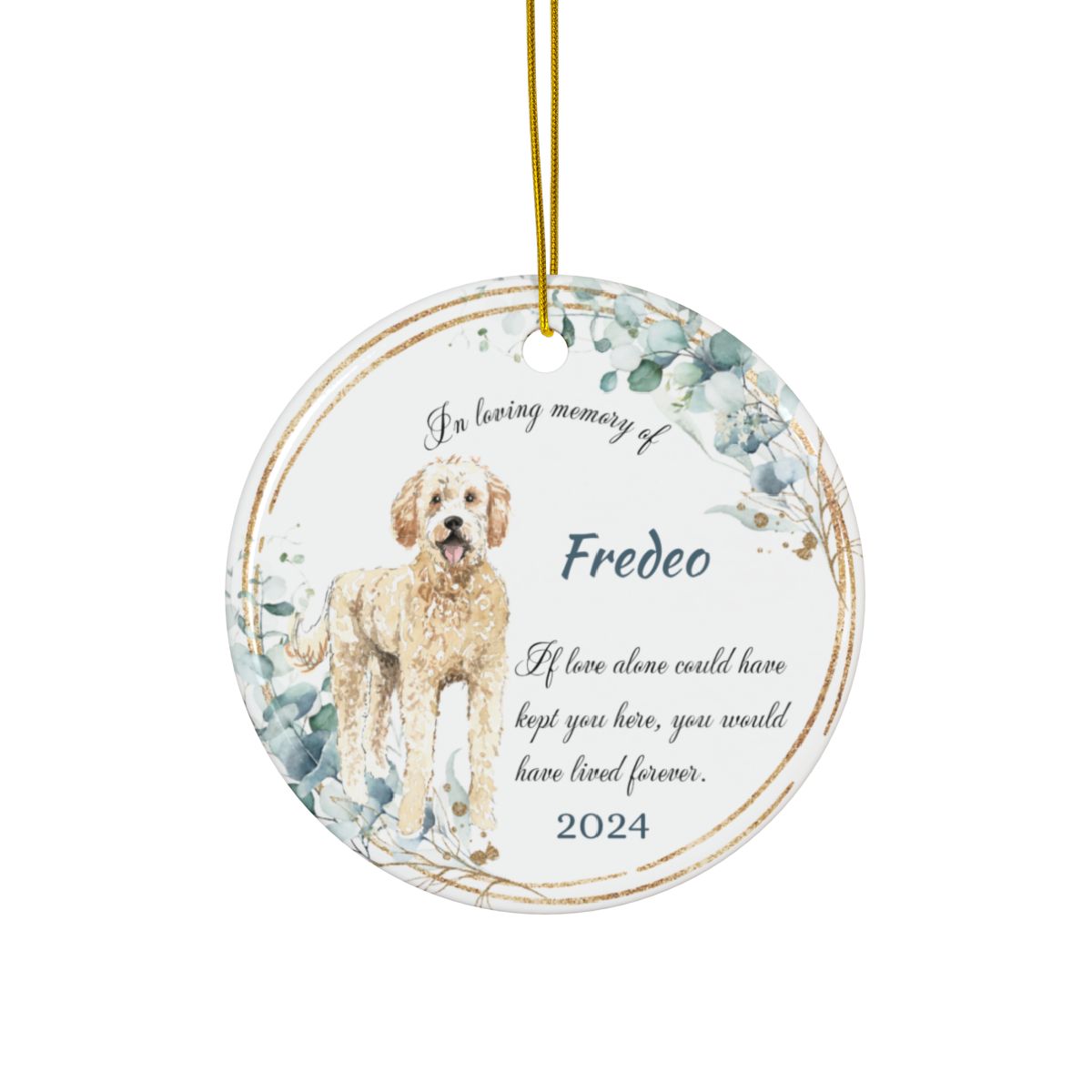Golden Doodle Ceramic Ornament, Personalized Christmas Ornament, Dog Memorial Gift, Custom Dog Tribute, Keepsake for Pet Lovers