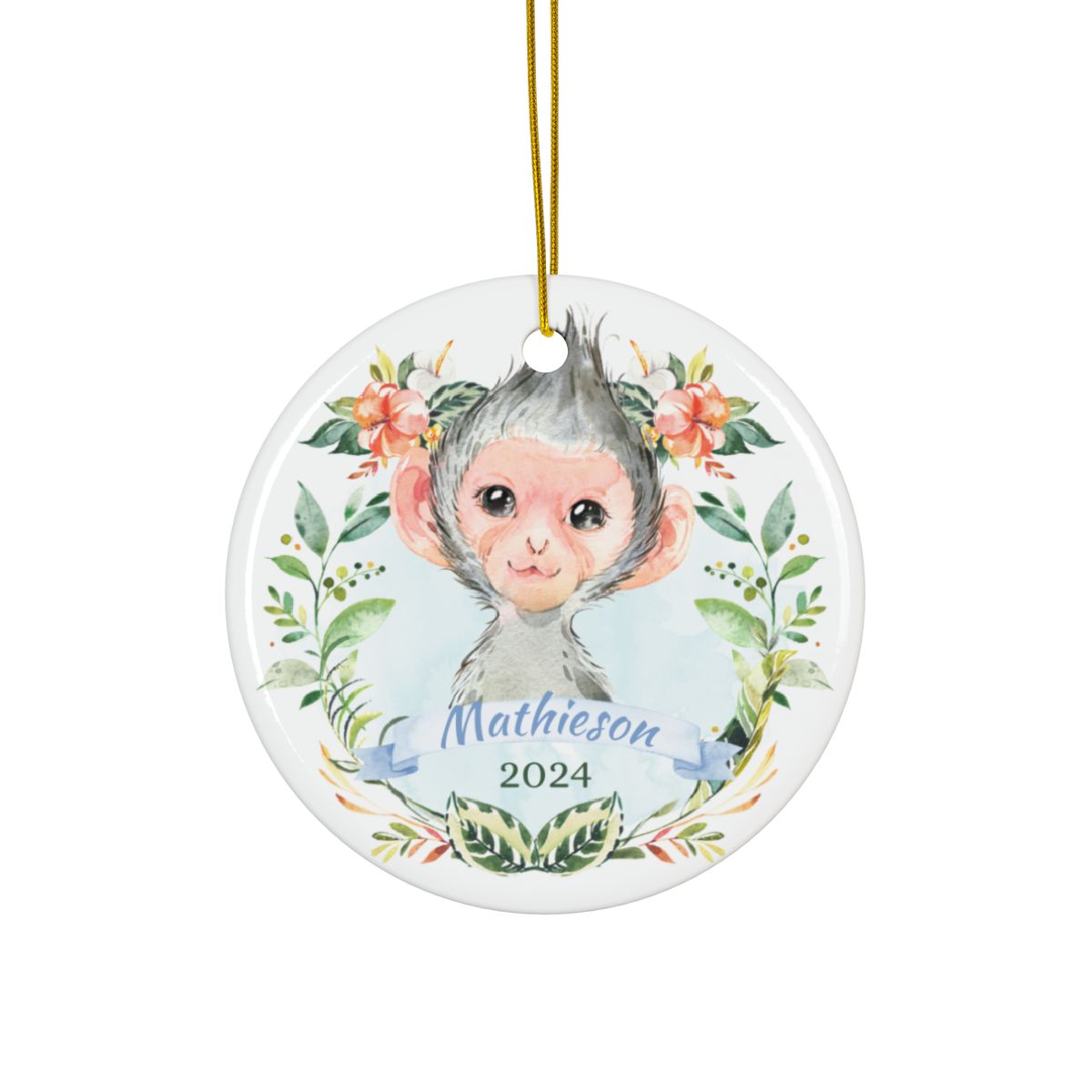 Blue Monkey Personalised Ceramic Ornament