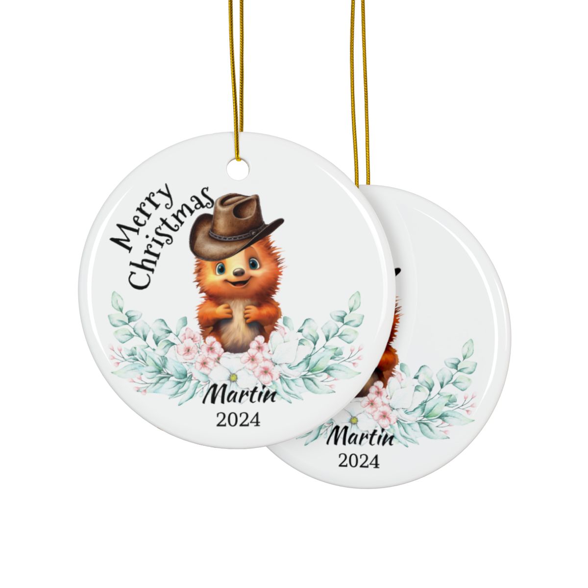 Australian Animal Christmas Ornament, Personalized Echidna Ceramic Décor, Holiday Tree Keepsake Gift