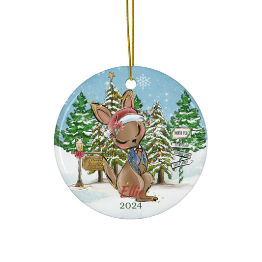Personalized Christmas Ornament, Custom Kangaroo Ornament, Ceramic Holiday Keepsake, Cute Animal Decoration, Winter Wonderland Decor