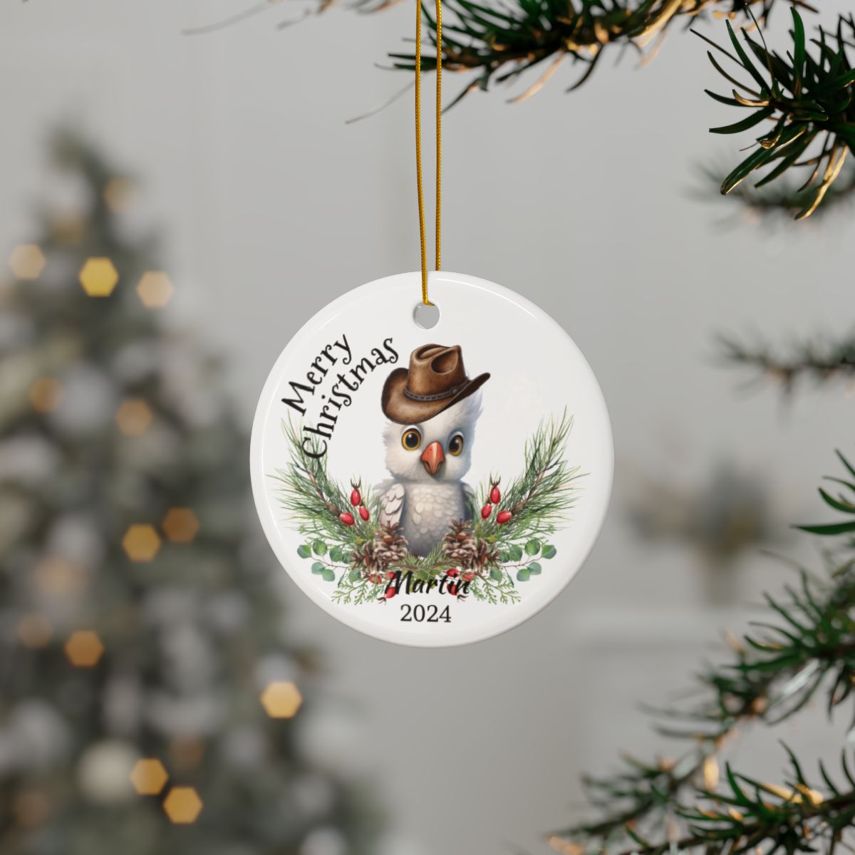 Australian Animals Ornament, Cowboy Themed Holiday Décor, Personalized Christmas Gift, Two-Side Ceramic Ornament