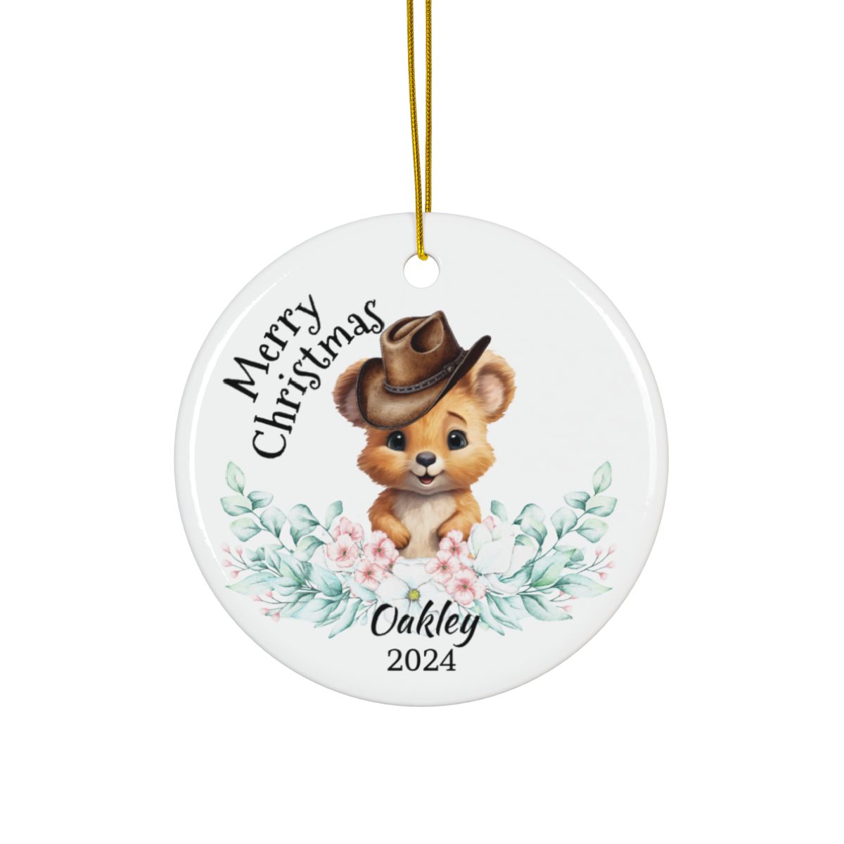 Australian Animals Country Cowboy Wombat Personalised Ceramic Ornaments, 2-Side Print