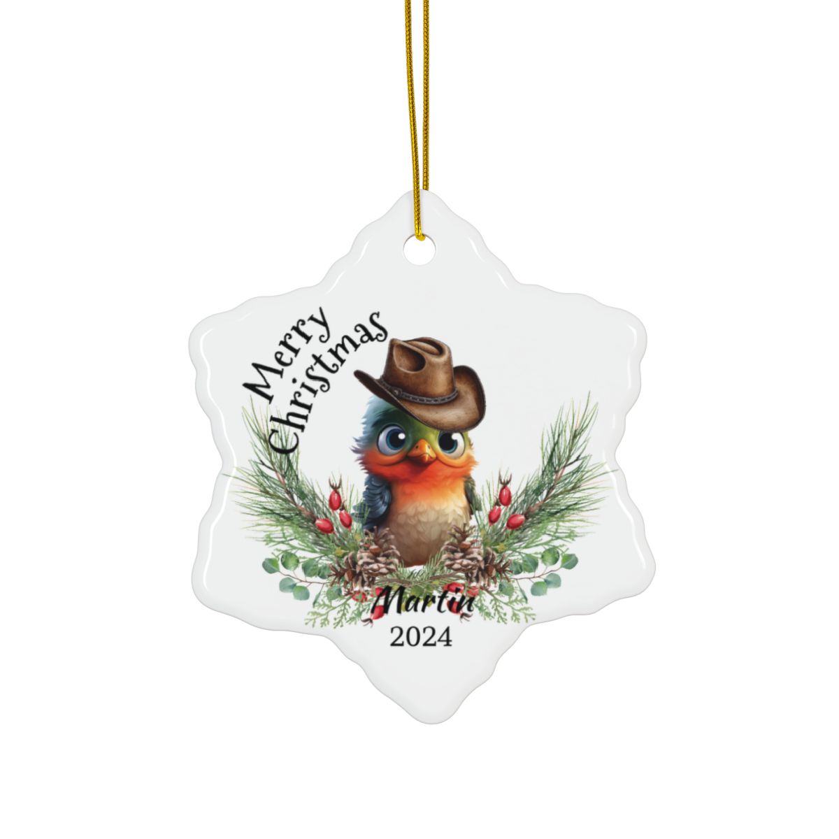 Australian Animals Country Cowboy Mistletoe Personalised Ceramic Ornaments, 2-Side Print