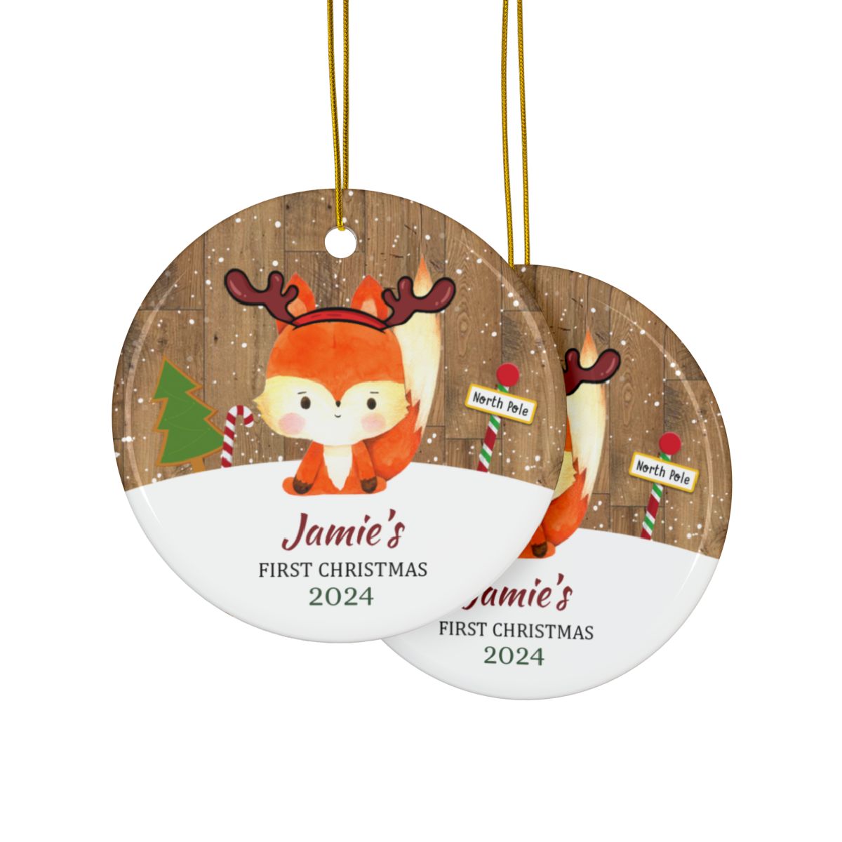 Personalized Fox Christmas Ornament, Custom Holiday Décor, Cute Animal Ceramic Keepsake, Child's First Christmas Gift