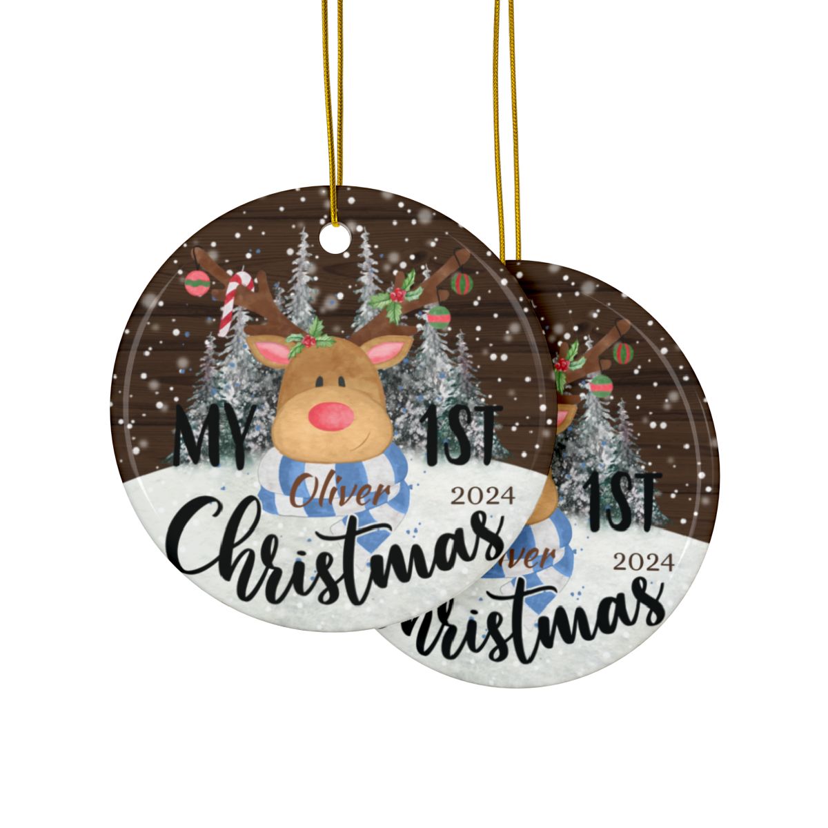 Blue Deer 1st Christmas Personalised Ceramic Ornament