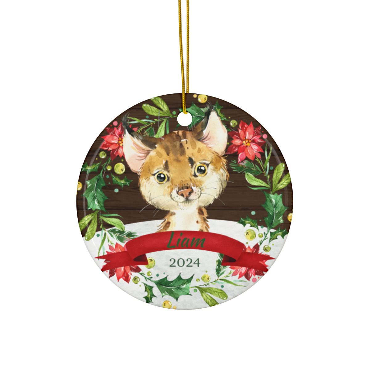 Baby Bobcat Personalised Ceramic Ornament