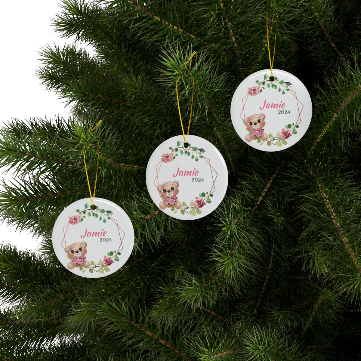 Bear Christmas Personalised Ceramic Ornaments