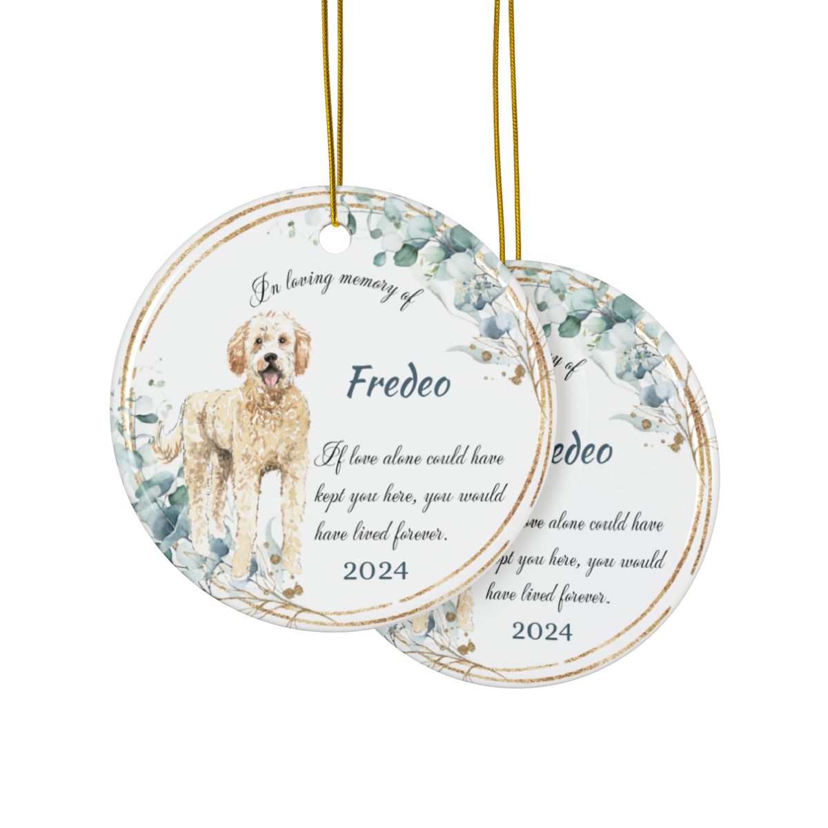 Golden Doodle Ceramic Ornament, Personalized Christmas Ornament, Dog Memorial Gift, Custom Dog Tribute, Keepsake for Pet Lovers
