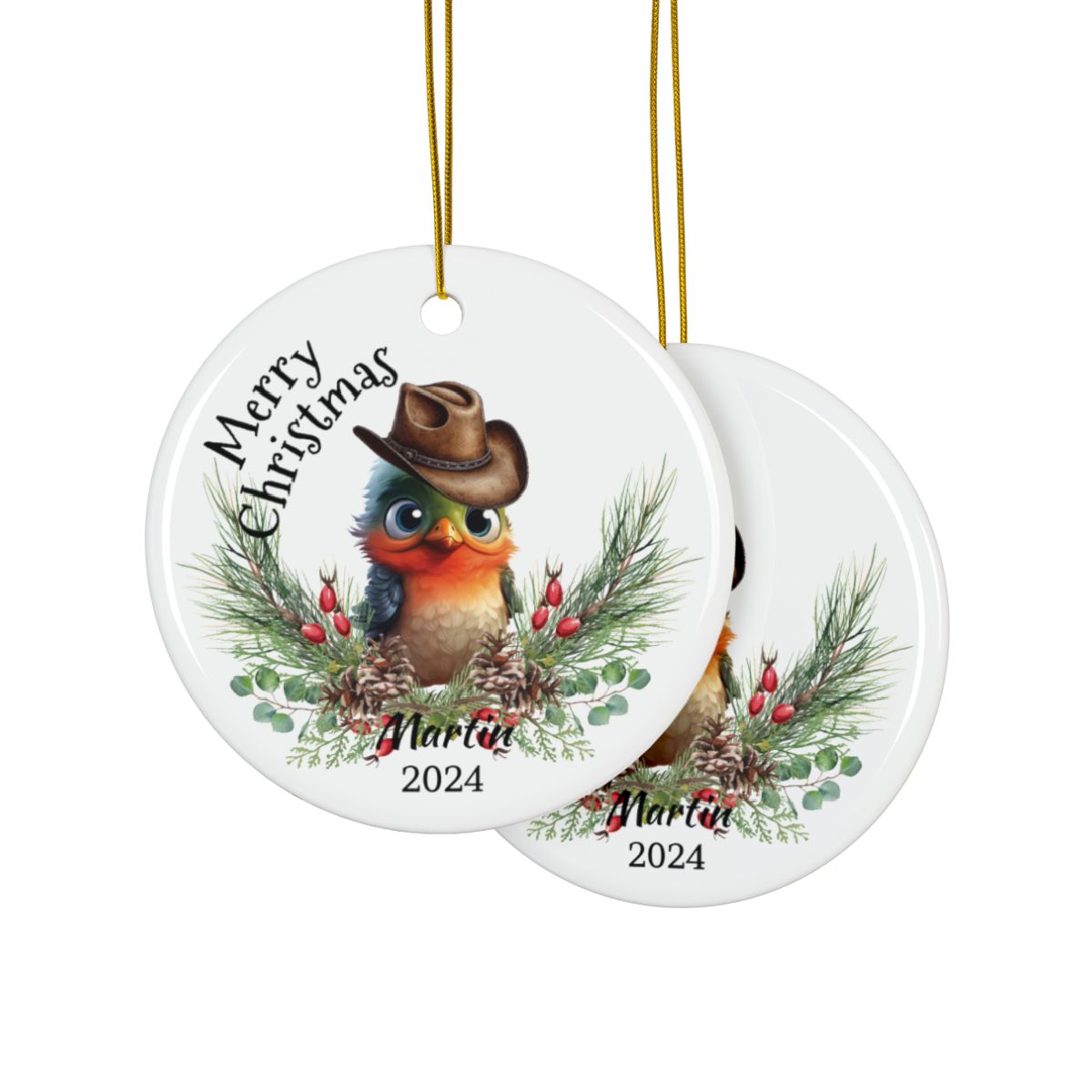 Australian Animals Ornament, Personalized Christmas Decoration, Unique Holiday Gift, Ceramic Round Keepsake, Custom Name Memento