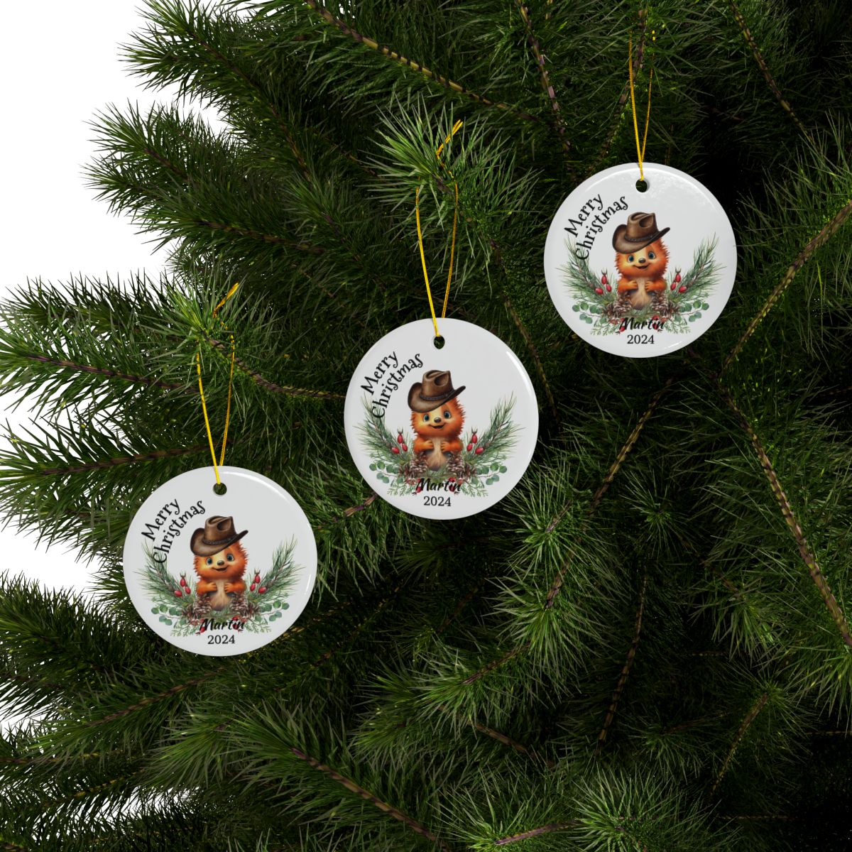 Australian Animal Christmas Ornament, Personalized Echidna Ceramic Décor, Holiday Tree Keepsake Gift