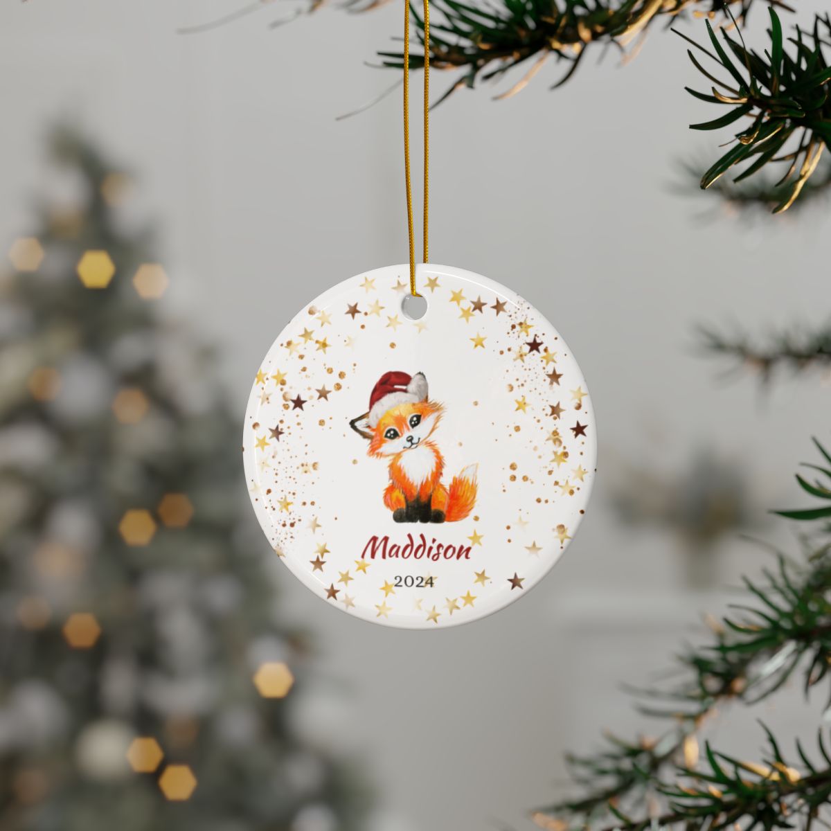 Fox Personalised Christmas Ceramic Ornament