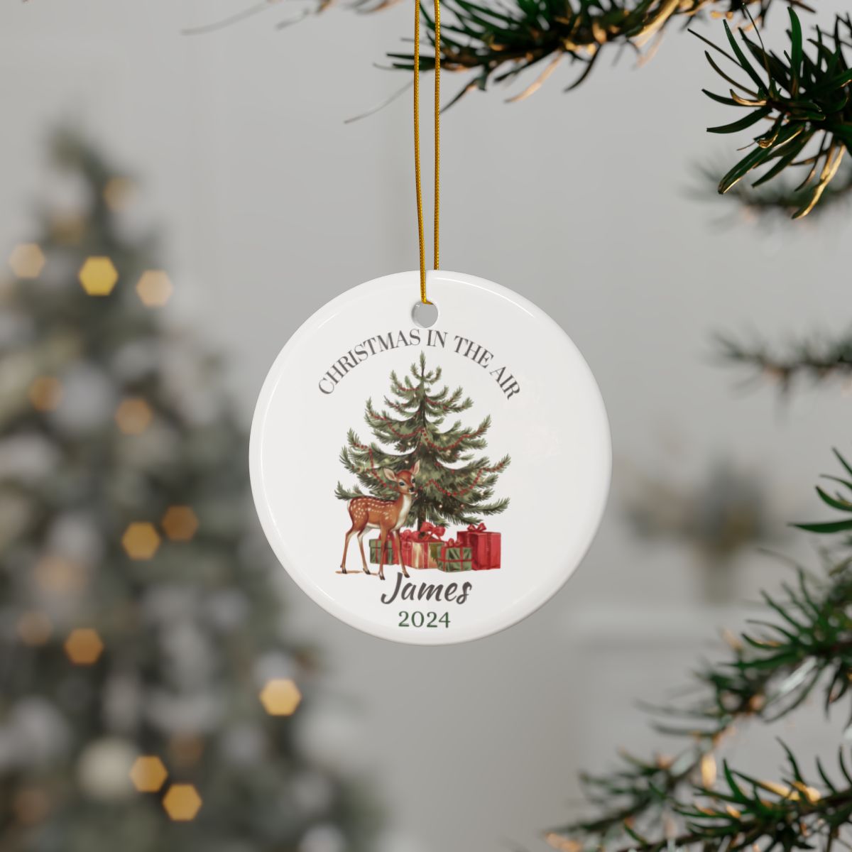 Christmas in the Air Personalised Ceramic Ornament