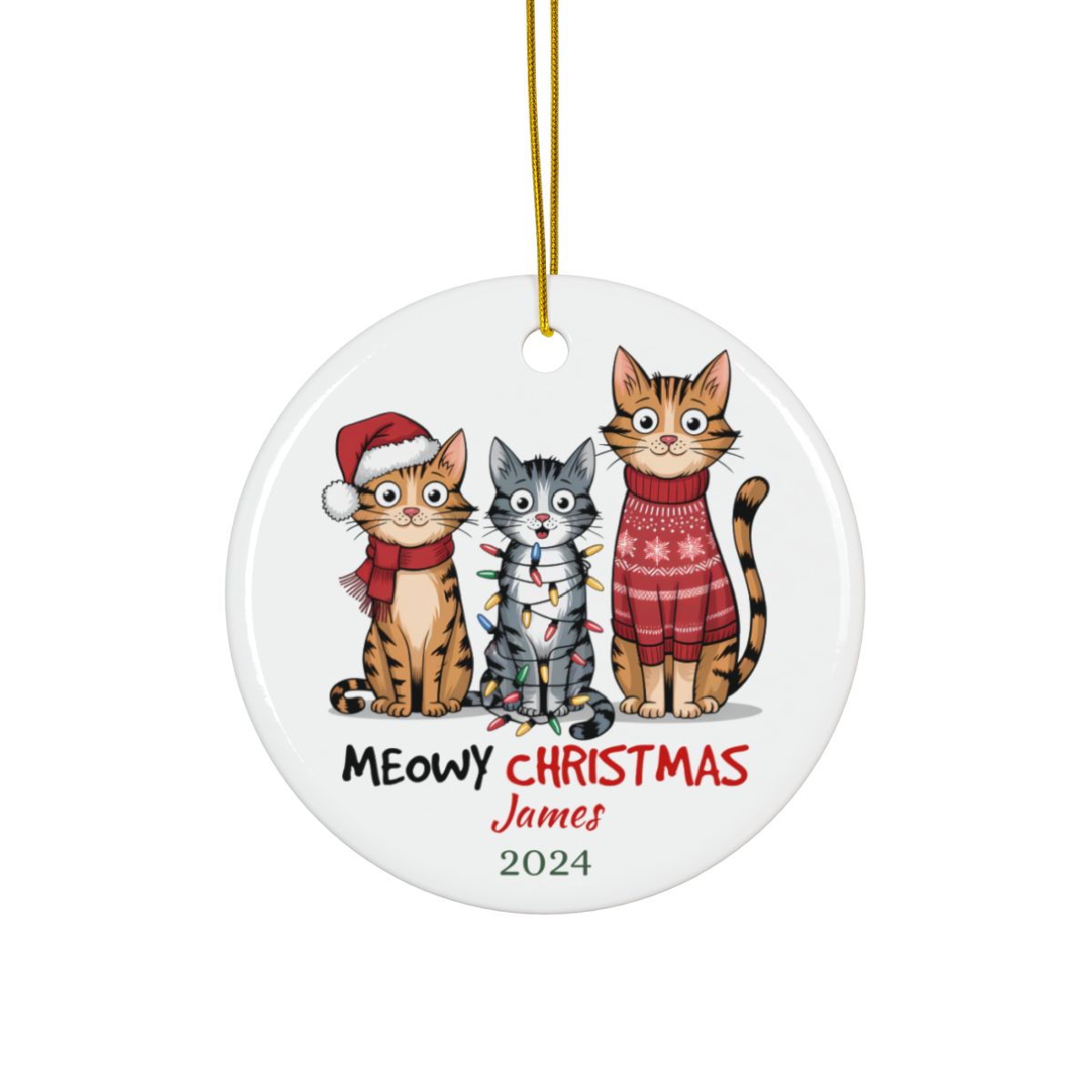 Meowy Christmas Personalised Ceramic Ornaments