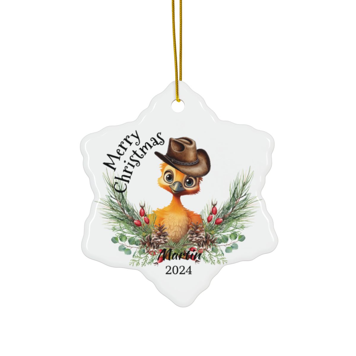 Australian Animals Country Cowboy Emu Personalised Ceramic Ornaments, 2-Side Print