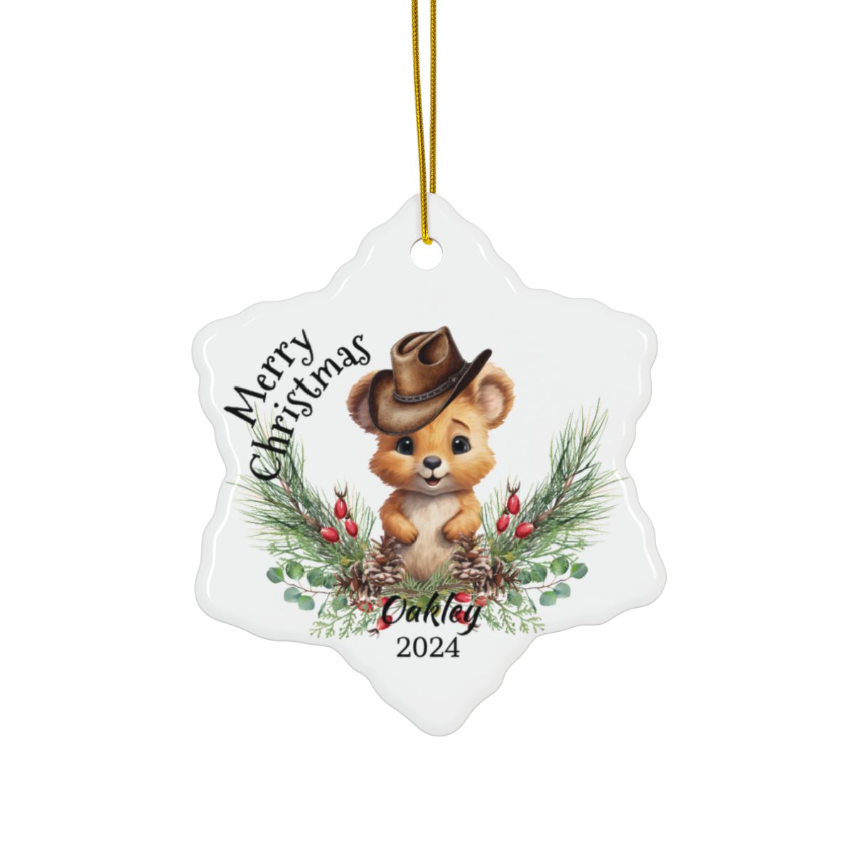 Australian Animals Country Cowboy Wombat Personalised Ceramic Ornaments, 2-Side Print