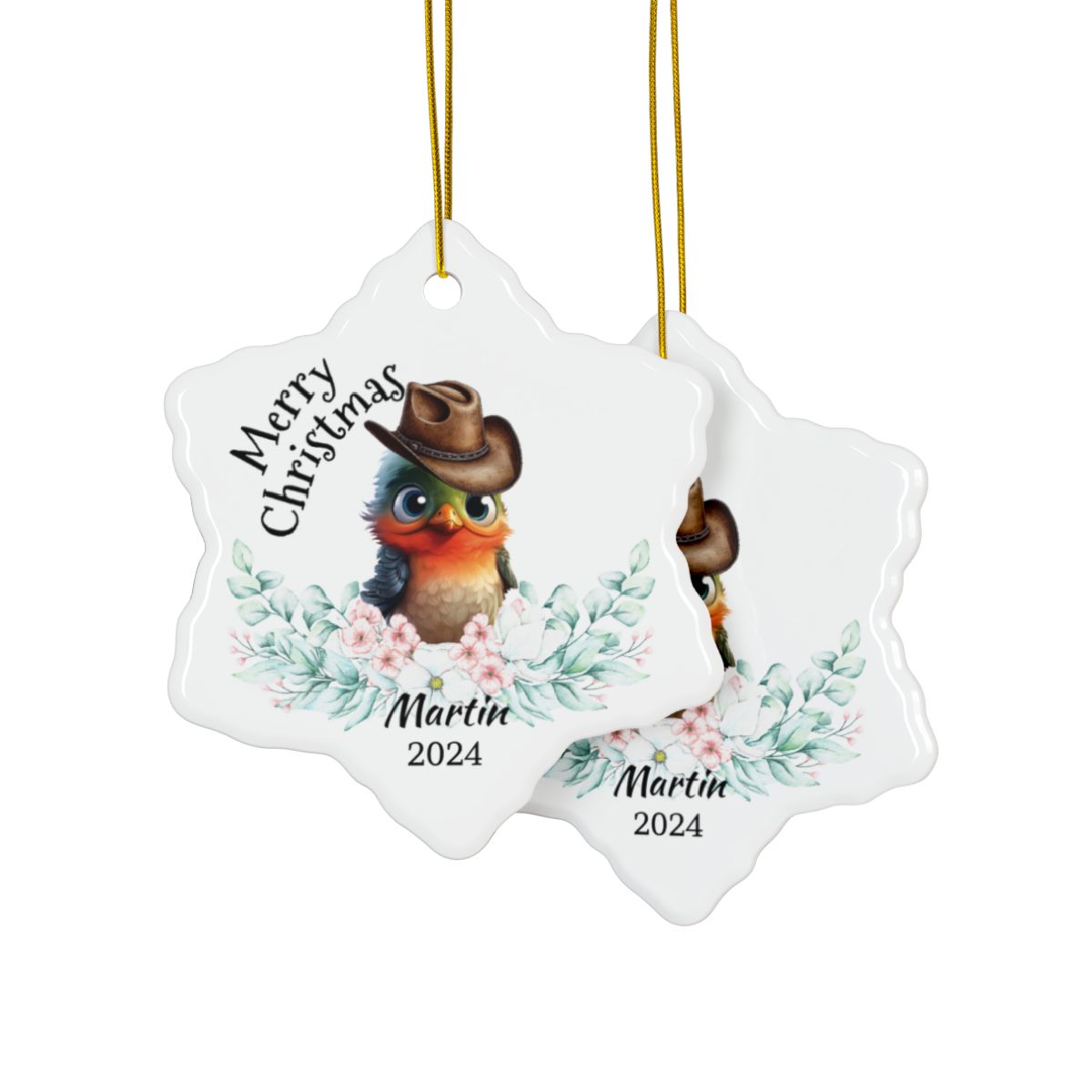 Australian Animals Country Cowboy Mistletoe Personalised Ceramic Ornaments, 2-Side Print