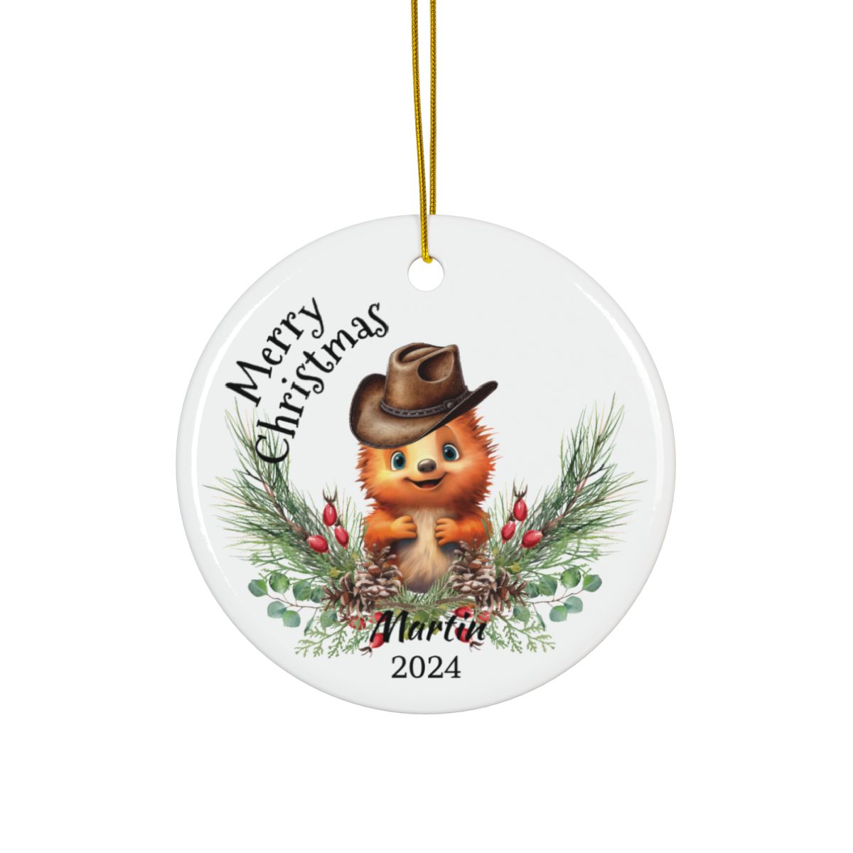 Australian Animal Christmas Ornament, Personalized Echidna Ceramic Décor, Holiday Tree Keepsake Gift