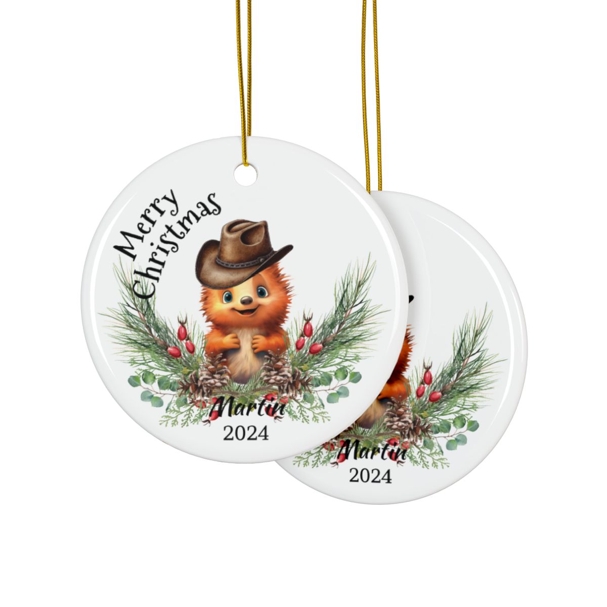 Australian Animal Christmas Ornament, Personalized Echidna Ceramic Décor, Holiday Tree Keepsake Gift