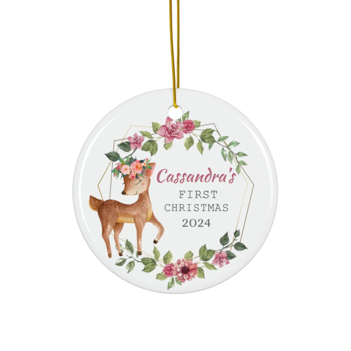 Cute Deer Personalised Ceramic Ornament