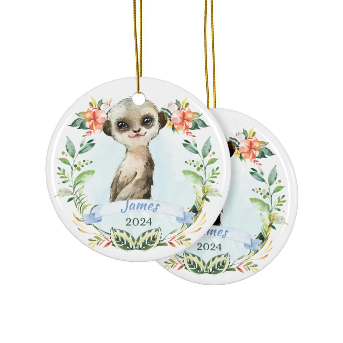 Blue Meerkat Personalised Ceramic Ornaments